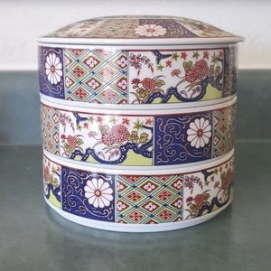 Imari Empress Jubako Japanese Shibata 3 Tier Porcelain Stacking Bowls set NIB